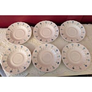 (6) Vintage Vernon Ware True Blue Saucer Plates By Metlox Stoneware Hand painted